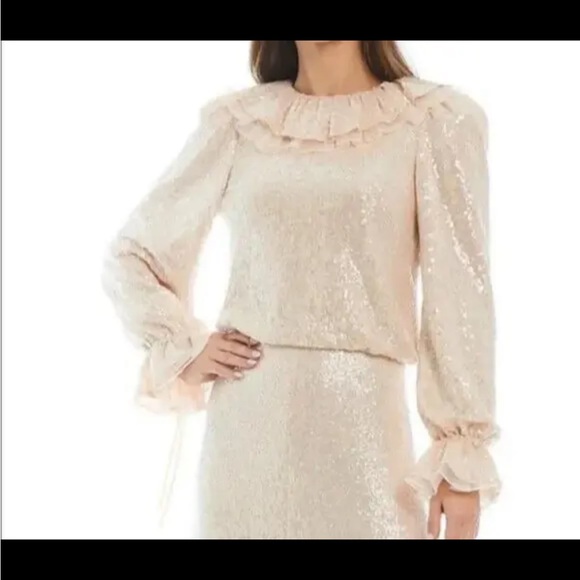 NWT Nicole Bathie/Antonio Melani CHAMPAGNE GOLD SEQUIN Shelby Blouse Small - Picture 4 of 4